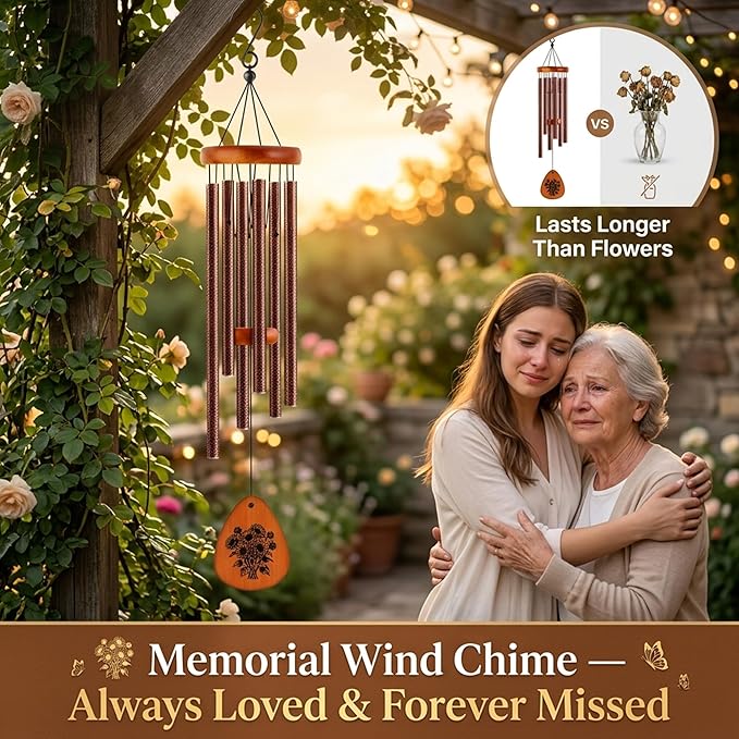 37" Matte Textured Aluminum Wind Chimes for Outdoor Patio & Garden – Large Modern Black Wind Chime with Deep Soft Tone, Thoughtful Home Gift (Brown, 37")
