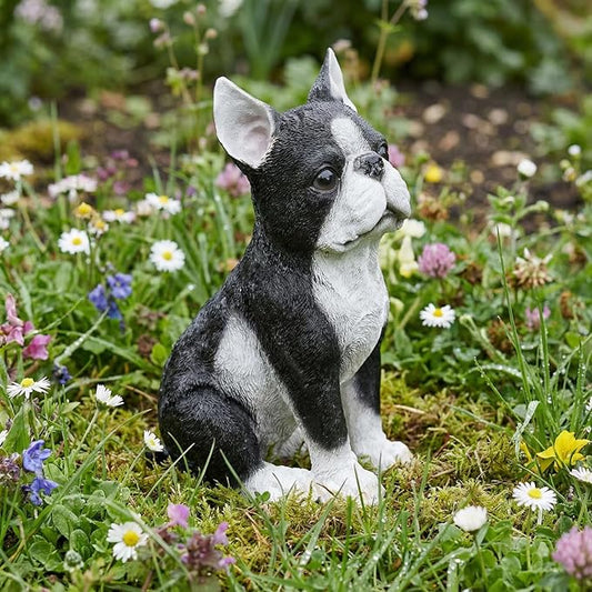 Elenon Dog Garden Statue Decorative for Yard, Black & White Sitting Bulldog Figurines Home Lawn Decor, Patio Kitten Tuxedo Statues Pets Memorial Ornament for Dog Lovers