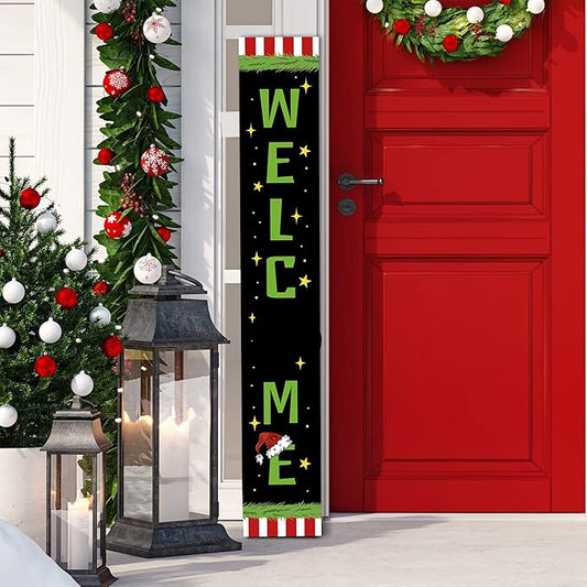 Christmas Wooden Welcome Sign Vertical Porch Sign -Holiday Porch Board Welcome Sign for Front Door, Porch, Yard, Deck, Patio, or Wall - Indoor Outdoor Decorative Farmhouse Rustic Christmas Hanging Signs and Yard Decor – 47.2" H