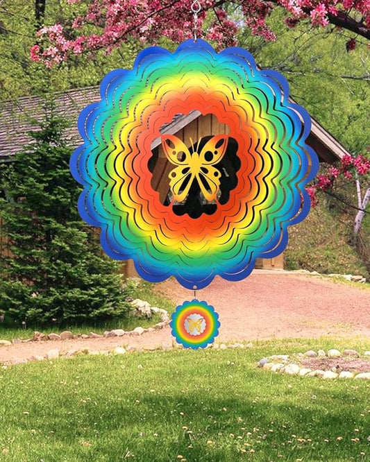 Wind Spinners Outdoor, 12In Stainless Steel Spinfinity Wind Spinner, Wind Chimes for Outside, 3D Kinetic Hanging Sculpture, Metal Yard Spinners, Butterfly Decorations, Garden Gifts Women