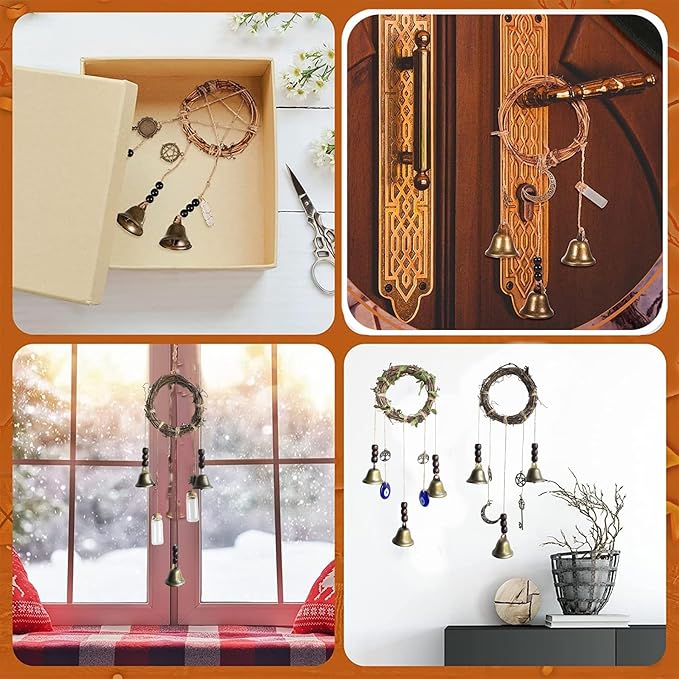 44 Pcs Witch Bells DIY Kit for Door Knob, with Wreaths Protection Witch for Bell Witchy Decor Hanging Wall Home Bedroom Garden Witchcraft Decorations Witches Wind Chimes Decor Retro Color