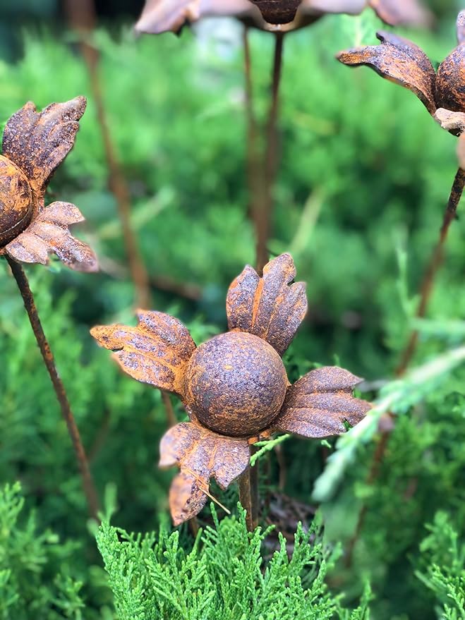 Rusty Flowers Set of 6, Garden Stakes, Metal Garden Decor, Yard Art, Outdoor Decor, Rusty Metal Garden Decor