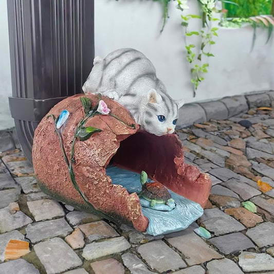 coolboy Gutter Downspout Extension Cat Statues Garden Decoration,Animal Resin Statue Outdoor Decor,Gutter Extension Decorative,Downspout Diverter,3"×4" Downspout Extender Diverter Splash Block