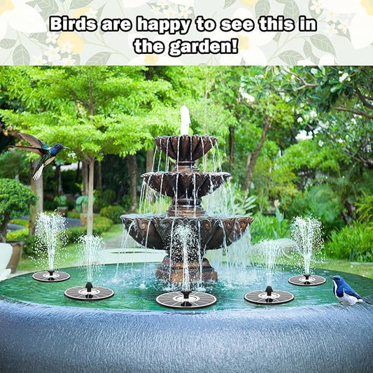 Yzert Solar Fountain White Flower, 3.5W Glass Bird Bath Fountains Solar Power No Battery with 4 Fixed Rods & 7 Nozzles, Solar Fountain Pump for Bird Bath, Pool, Garden, Outdoor, Pond