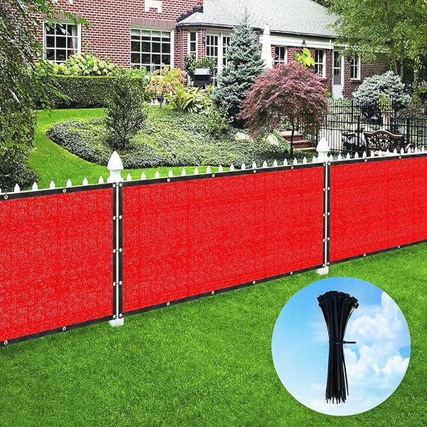 Houssity Zip Cable Ties and Red 3' x 53' Balcony Deck Fence Privacy Screen Cover Panel Shade Cloth Fabric for Chain Link Fence Patio Pool Railing Porch Playground Dog Kennel Residence Commercial Use