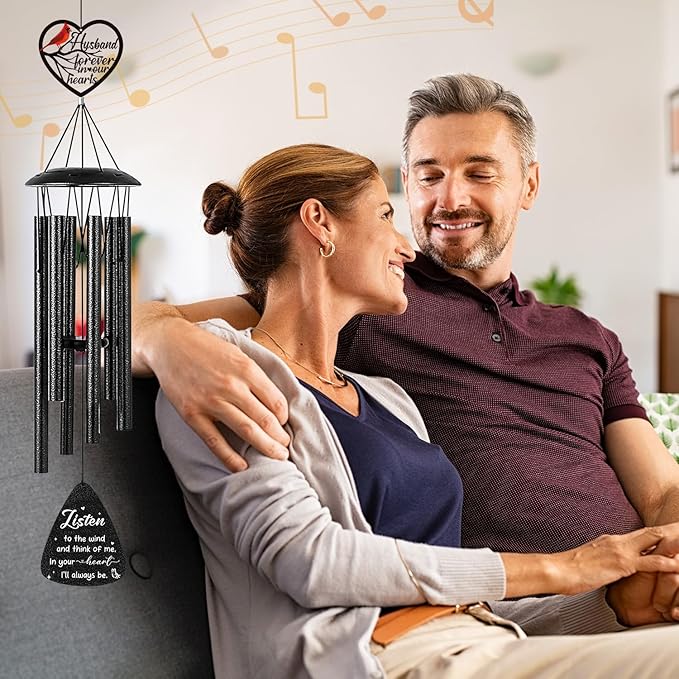 Memorial Gifts for Loss of Husband - 36'' Memorial Wind Chimes for Outside, Sympathy Bereavement Condolence Grief Remembrance Funeral Gifts for Loss of Husband, with S Hook Greeting Card