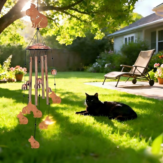 Capybara Wind Chimes for Outside, Metal Windchimes Outdoors, Capy Gifts for Women Men, Memorial Birthday Gifts, Garden Decor for Outside, Home, Patio, Yard, Lawn (Capybara)