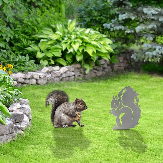 Metal Squirrel Garden Ornament, Squirrel Silhouette to Screw in Wood, Metal Garden Decoration Decor, Fence Topper, Gift Idea for Wildlife Loverent