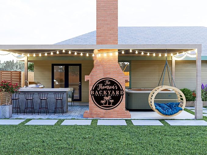 Metal Welcome to Our Backyard Sign,Personalized Patio Signs and Decor Outdoor, Metal Backyard BBQ Man Cave Sign