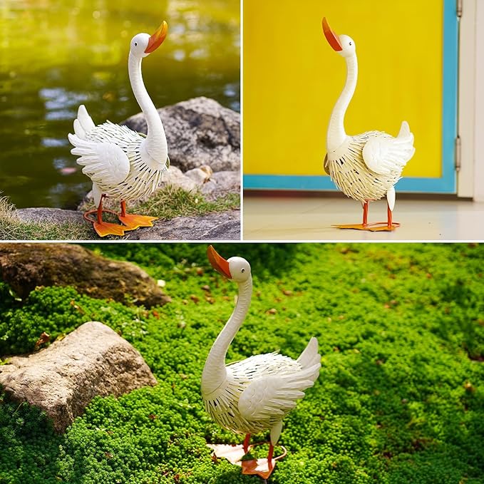 Beige Goose Metal Statue - Outdoor Porch Patio Garden Decor - 19 Inch Metal Home Furnishing Artwork - Unique Goose Gifts