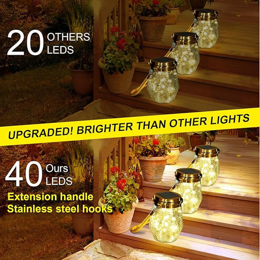Solar Lantern Outdoor, 2 Pack Hanging Solar Lights Outdoor Waterproof, Upgraded 60 LED Lanterns Decorative Outdoor Garden Decor for Yard Pathway Patio Christmas Halloween, Warm White, LD01