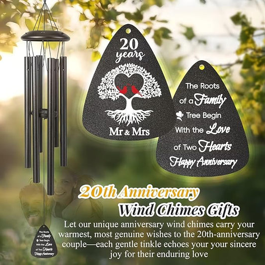 20th Anniversary Wind Chimes Gifts for Men Women,Romantic 20 Year Anniversary for Couples, Wife, Husband, Parents, Friends, 20th Wedding Gifts Idea of Happy Anniversaries Decorations,Black