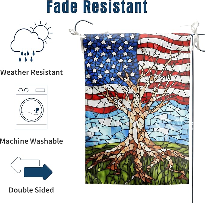 Patriotic American House Flag 28 x 40 Double Sided for Outside Large Stained Glass Tree Life Garden Flags 250 Anniversary USA 4th of July Independence Memorial Day Decora