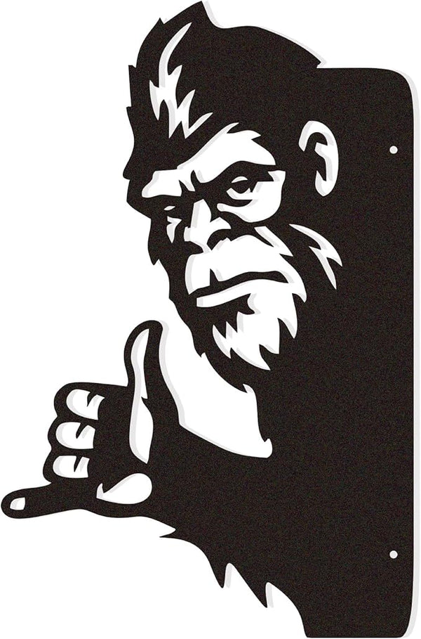 Zckjnoi Sneaky Sasquatch Metal Wall Art - Laser Cut Bigfoot Rock Gesture Sign, 15.8x10.2 Inch Outdoor Yard Decor for Garden & Tree Areas