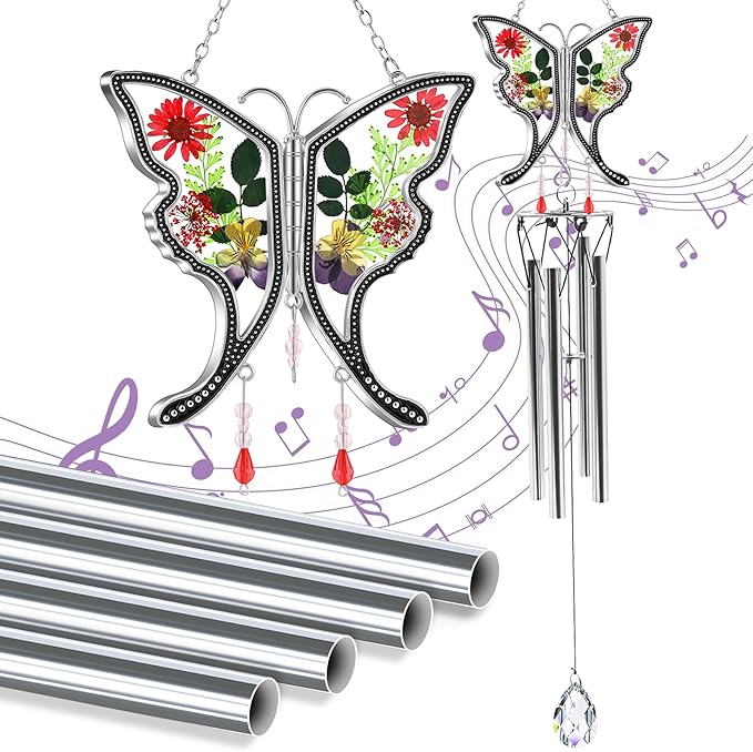 KY&BOSAM Butterfly Wind Chime with Crystal Sympathy Wind Spinner Memorial Wind Chimes for Loss of Loved One Prime Bereavement Sympathy Memorial Gift for Loss of Mother Father Condolence Remembrance