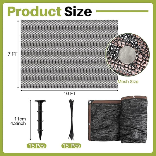 Koi Pond Netting Kit 7 x 10ft, Heavy-Duty Pe, Bird Deer Fence Netting, Durable Net Cover for Leaves, Protect Fish from Blue Heron Bird, Cats & Predators, Stakes & Ties Included