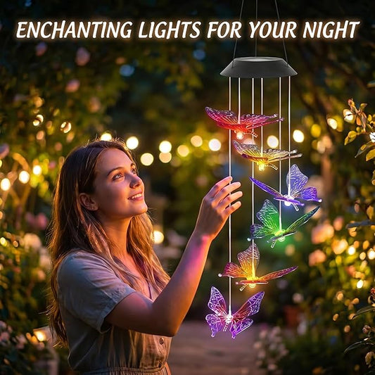 Colorful Solar Butterfly Wind Chimes for Outside Birthday Gifts for Mom Women Changing Waterproof Lights LED Wind Chime Outdoor Decor for Garden Lawn Patio Yard