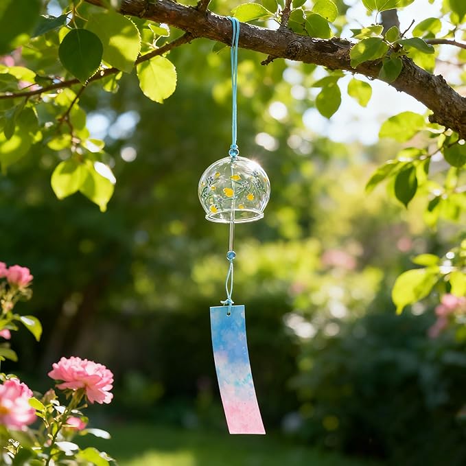 Glass Wind Chimes Set of 2, Handcrafted Wind Bells, Home Garden Wedding Indoor Outdoor Decoration, for Kids Friends