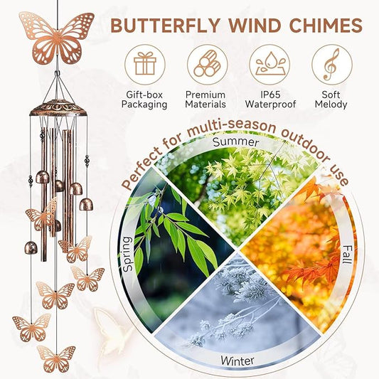 Butterfly Wind Chimes for Outside,41" Metal Windchimes, Housewarming/Easter/Halloween/Festival/Memorial Gifts for Women/Men, Butterfly Decorations for Outside, Patio, Garden or Yard