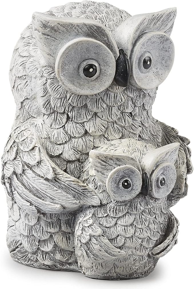 Roman Garden - Owl and Baby Statue, 8" H, Pudgy Pals Collection, Resin and Dolomite, Decorative, Garden Gift, Home Outdoor Decor, Durable, Long Lasting