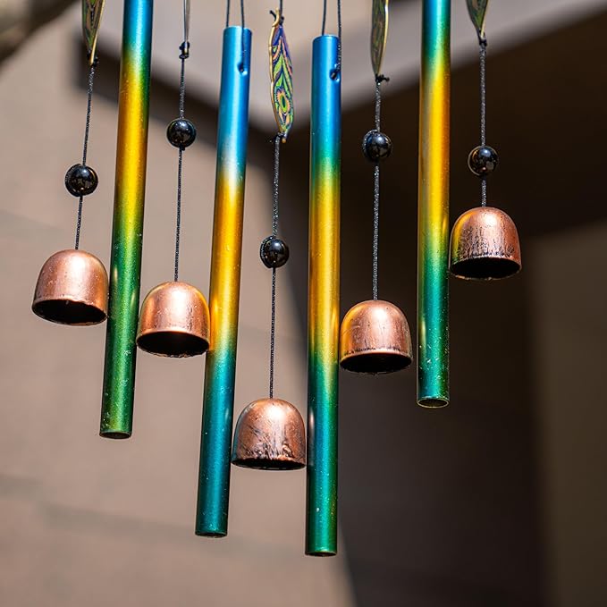 Peacock Dream Catchers Windchimes with Copper Bells 28" Peacock Wind Chimes for Outside Composeโ Zen Atmosphere Suitable for Outdoor, Garden, Unique Peacock Home Decor Ideal Gift