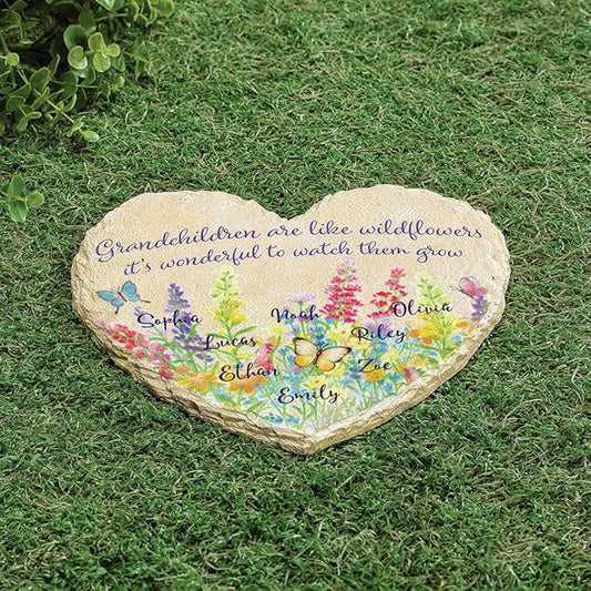 Fox Valley Traders Custom Grandchildren Wildflowers Garden Stone, 100% Resin, Outdoor Décor - Measures 10" x 9 1/2", 8 Names