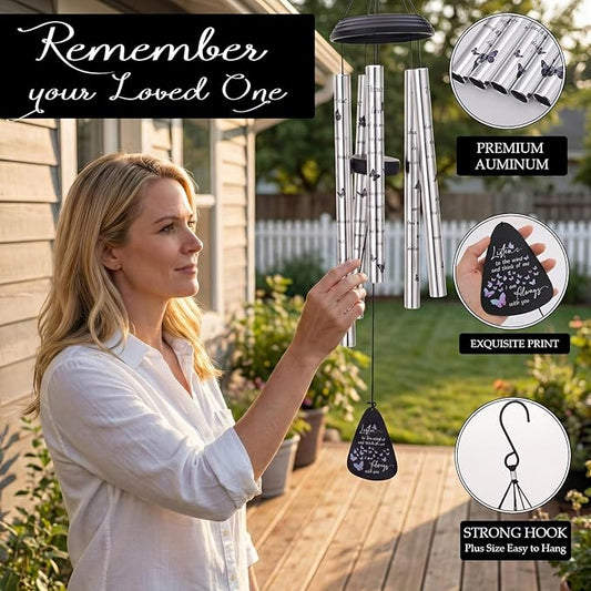 32'' Memorial Wind Chimes for Outside Butterfly Sympathy Wind Chimes Memorial Gift for Loss of Loved One Mother Father Husband Bereavement Chimes