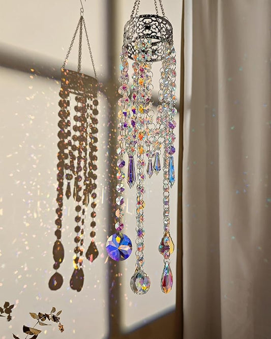 Crystal Chandelier Suncatchers for Indoor Windows Hanging Sparkly Decorations with Prism Beads Sun Catcher Rainbow Maker Home Decor
