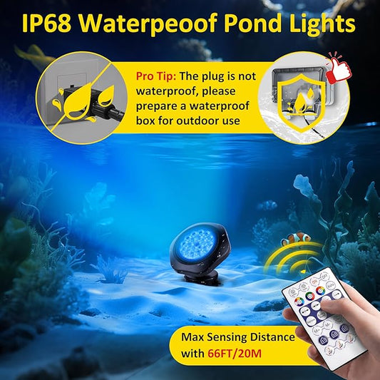 T-SUN Color Changing Pond Lights LED Underwater APP and Remote Control Submersible Fountain Lights IP68 Waterproof Landscape Spotlight Fish Tank Light for Koi Pond Aquarium Garden (Set of 2)