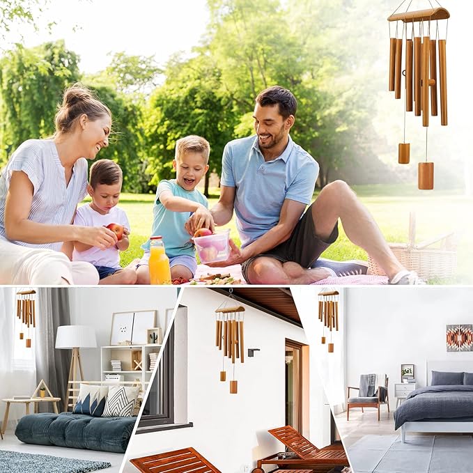 Virekm Windchimes Outdoors, Memorial Wind Chimes, Bamboo Wind Chimes for Outside Clearance Deep Tone for Patio Garden Home Décor, Natural Beautiful Sound