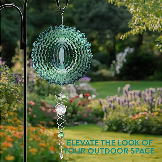 Navaris Garden Wind Spinner & Gazing Ball Spiral Tail Set - Hanging Ornaments & Windmill Spinners - Outdoor Windmills for The Garden, Trees, Balcony - Ideal Gifts for Men and Women