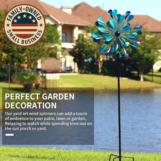 DECOROCA Kinetic Wind Spinners Outdoor - Large Metal Wind Sculptures & Spinners Yard Patio Lawn Garden Decorations, Windmill Clearance with Stable Metal Stake(Peacock-Blue)