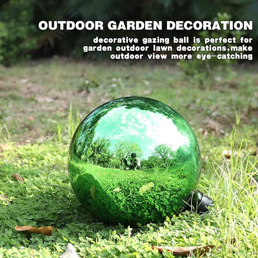 VCUTEKA Gazing Ball, Glass Mirror Polished Hollow Ball Reflective Garden Sphere, Gazing Globe for Home Garden Lawn Outdoor Ornament Yard Decorative, 10-Inch, Green