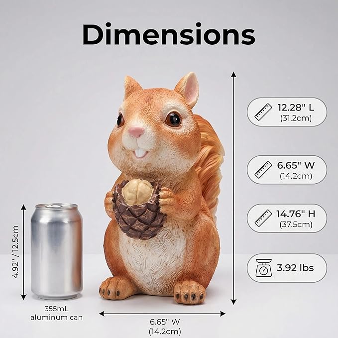 Squirrel Statue Outdoor Decor for Garden, 4.95" Fairy Yard Figurines Home Sculptures for Lawn Patio Front Porch Backyard