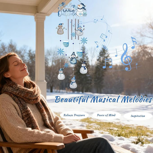 AVEKI Snowman Wind Chimes for Outside, 38'' Metal Christmas Wind Chimes with Double-Sided Painting, Outdoor Decor for Garden, Patio, Yard, Holiday Gifts for Family & Friends (Snowman)