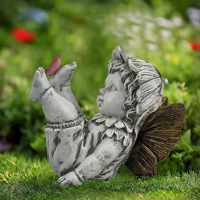 Suyorpe Fairies for Fairy Garden Solar Decor - Fairy Figurines Resin Outdoor Statues Ornaments with Light up Butterfly for Patio,Lawn,Yard,Porch,Outside Angel Gifts