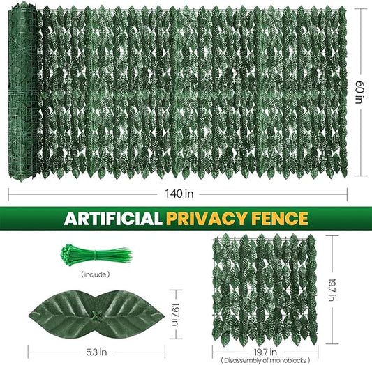 Artificial Ivy Privacy Fence Screen - 140''(L) x 60''(W) Realistic Greenery Wall Panels Green Leaves for Outdoor Balcony, Patio or Garden Decor, Faux Grass Backdrop Panel