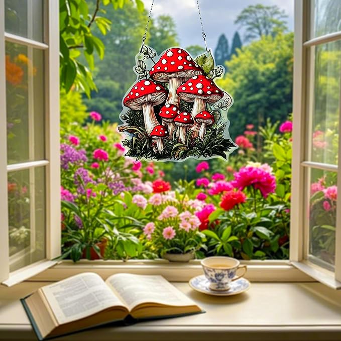 Mushroom Ornaments Colorful Window Hanging Decorations Home Wall Decor for Indoor Outdoor