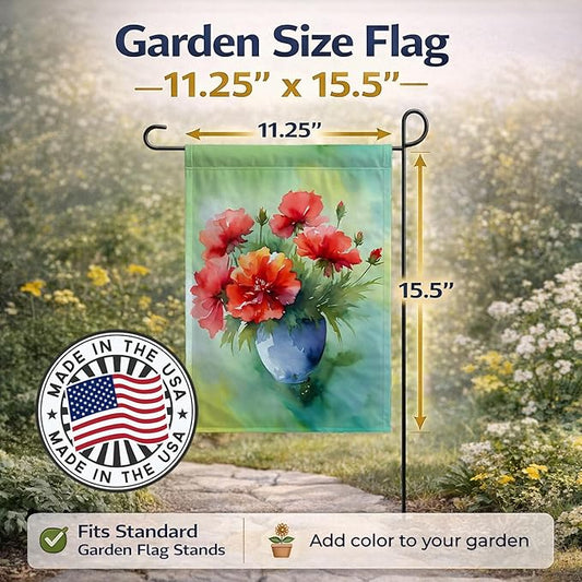 Caroline's Treasures Ohio Scarlet Carnations in Watercolor Garden Flag Mailbox Flag Decorative Yard Flag Banner Outside Patio Artwork Yard Flower Beds, Garden Size, Multicolor