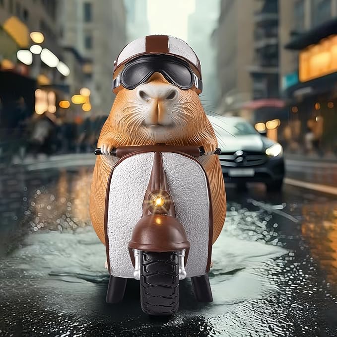 Capybara Solar Outdoor Figurine Light, Capybara Riding Motorcycle Garden Statue with LED Headlight, Waterproof Solar Powered Lawn Decor for Yard Patio Porch, 8.6โ x 4.7โ x 9.4โ