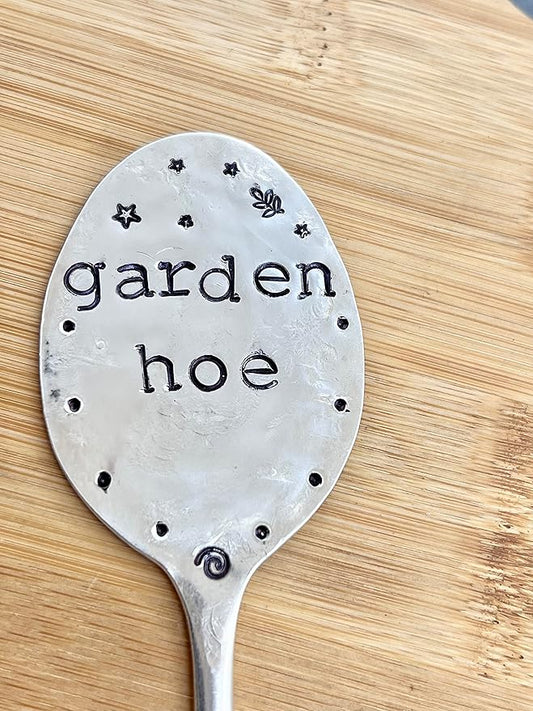 Garden Marker GARDEN HOE silly hand stamped Tea Spoon for Garden Herb or Flowers