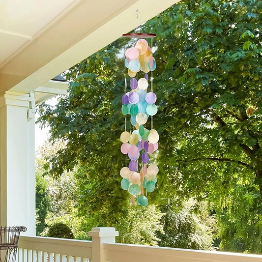 Woodstock Chimes Asli Arts Collection, Capiz Waterfall, 40'' Rainbow Capiz Wind Chimes for Outdoor, Patio, Home or Garden Décor (CWR)