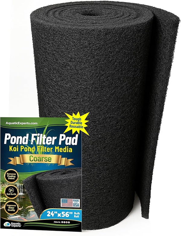 Aquatic Experts Classic Koi Pond Filter Pad COARSE – Bulk Roll Pond Filter Media, Rigid Ultra-Durable Latex Coated Fish Pond Filter Material US (24" x 56", Coarse (Black))