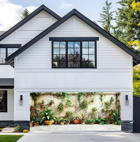 Large Garage Door Cover 157.5x70.9in Garden Plant Garage Door Banner Outdoor Decorations with Grommets & Rope, Waterproof Garage Door Decorations for House Exterior Spring Patio Decor