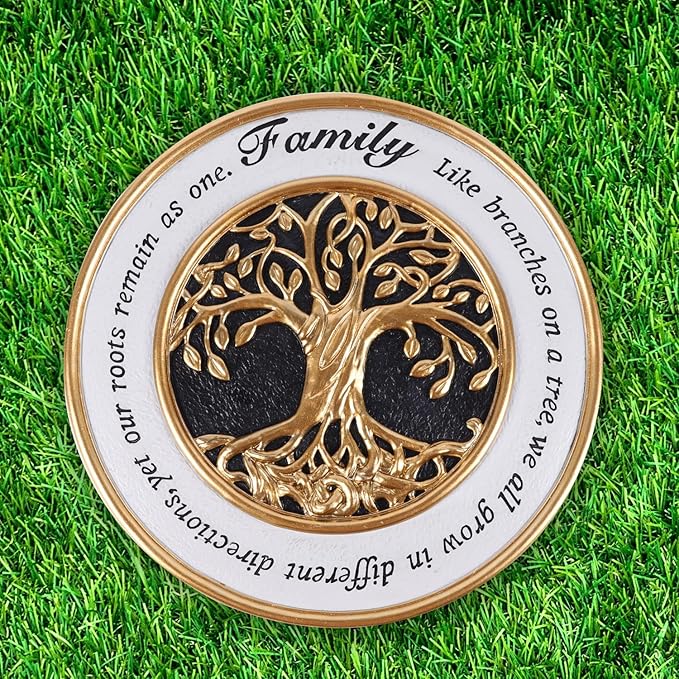Youdear Memorials 10 Inch Family Tree Garden Decorative Stones, Stepping Stones for Outdoors and Indoors, Garden Décor