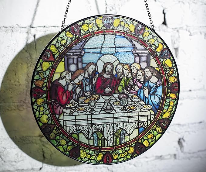 Last Supper Suncatcher Stained Glass - Originally Designed 7.8'' Picture for Dining Room | Last Supper Wall Decor for Last Supper Lovers Stained Glass Window Hanging Painted Glass