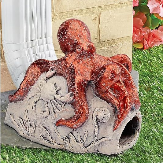 Real Octopus Gutter Downspout Extender Statue, Garden Animal Decor Gutter Extension, Splash Block, Eco-Friendly Resin, Outdoor Decor Sculpture, Gutter Diverter Rain Perfect for 3"x4" Downspout