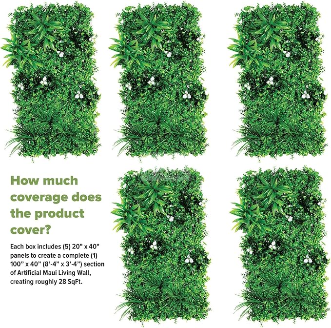 NatraHedge 20''X40'' Artificial Maui Living Wall Grass Wall Decor, 5Pcs (28SqFt) Hedge Leaf Grass Panels for Indoor, Outdoor, Garden and Balcony Privacy Fence Screen