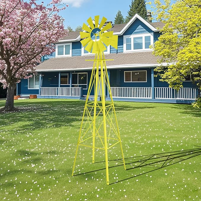 Outvita 8FT Ornamental Windmill for Yard, Heavy Duty Durable Metal Weather Vane Garden Decoration Weather Resistant for Garden, Farm, Seaside