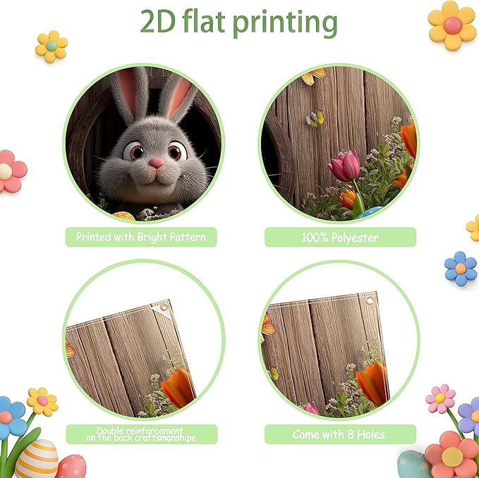 Easter Garage Door Banner Cover, Easter Bunny Colorful Eggs Spring Party Backdrop Decor, Garage Door Cover For Outdoor Yard Holiday Decoration (Cave Bunny)